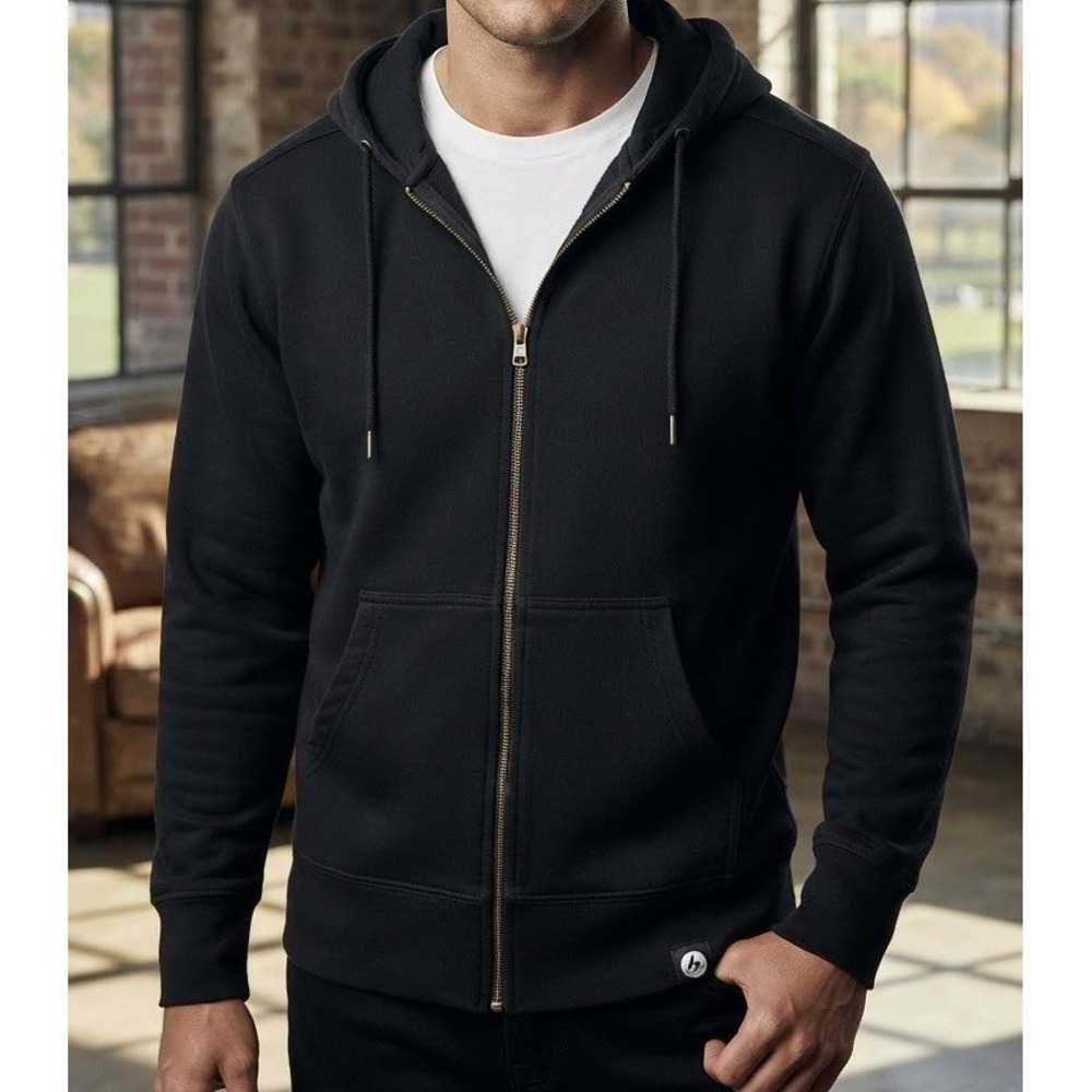 AMERICAN GIANT Classic Full Zip Hoodie Black Premium Heavyweight Cotton USA - M